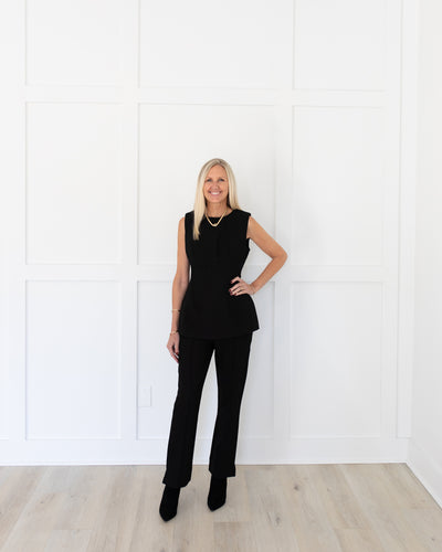 Black Pants with Side Slit and Gold Button Detail