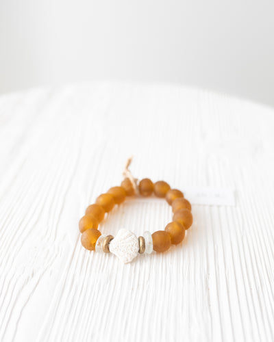 Glass Bead Bracelet in Copper with Shell