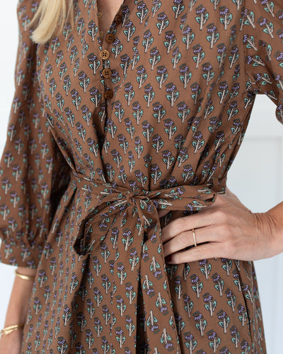 Latte Floral Tie Waist Midi Dress