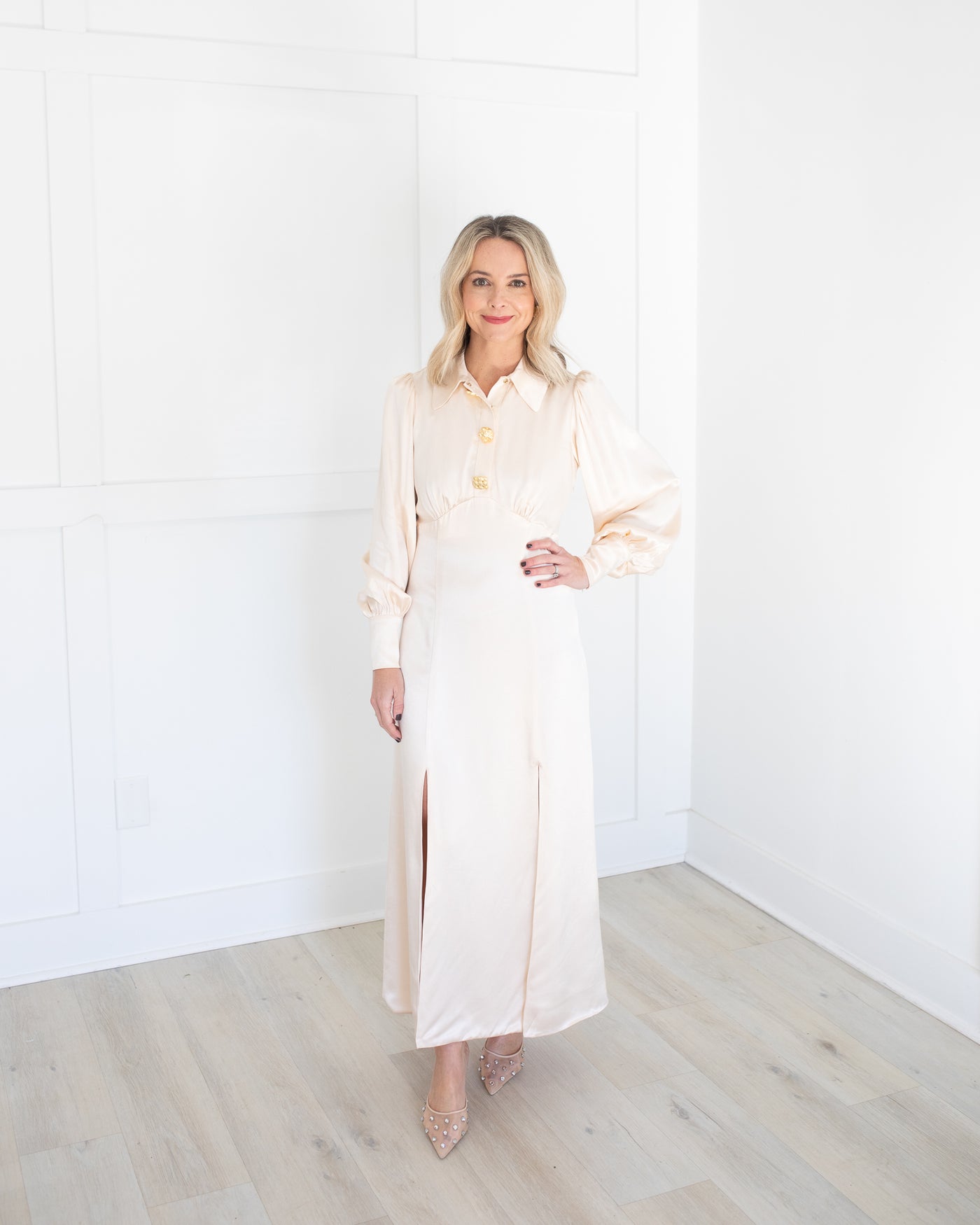 Cream Jewel Button Maxi Dress