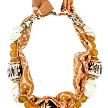 Beaded Brown Bandana Necklace with White Shells