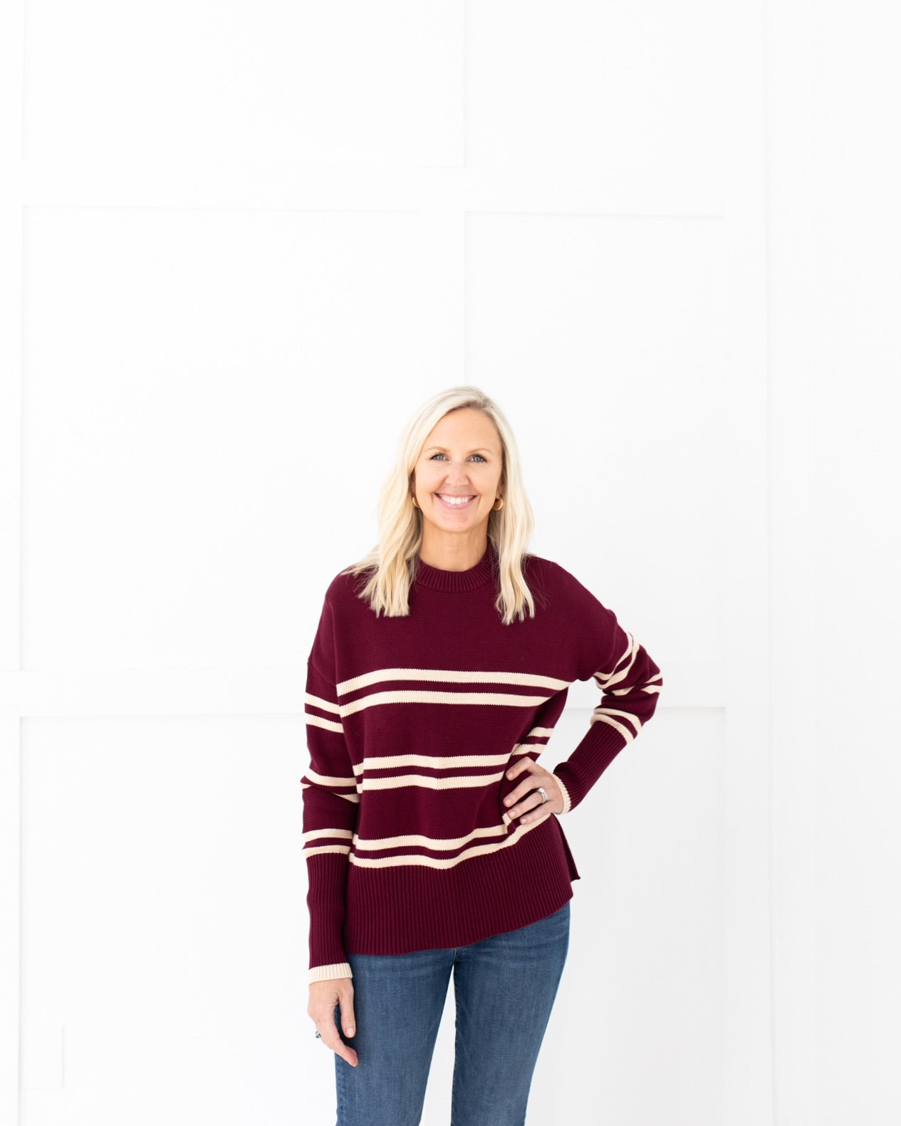 Burgundy and Tan Stripe Sweater