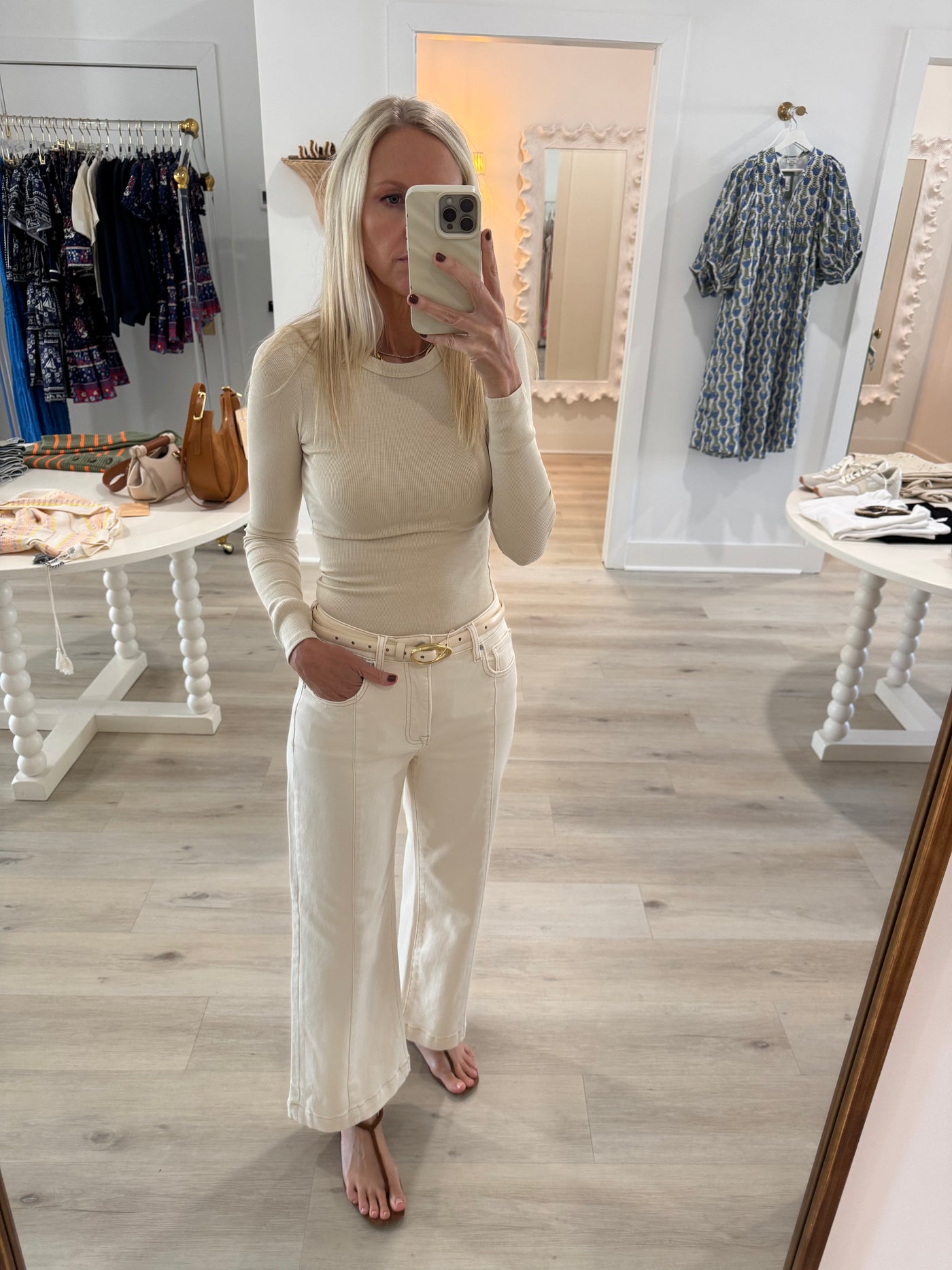 Ivory High Rise Crop Wide Leg Jeans