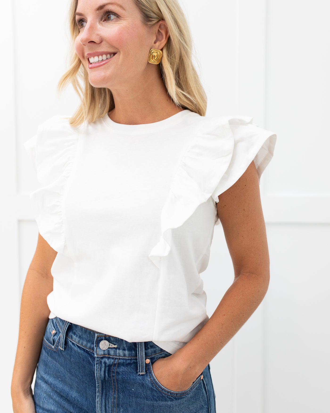 White Double Ruffle Short Sleeve Top