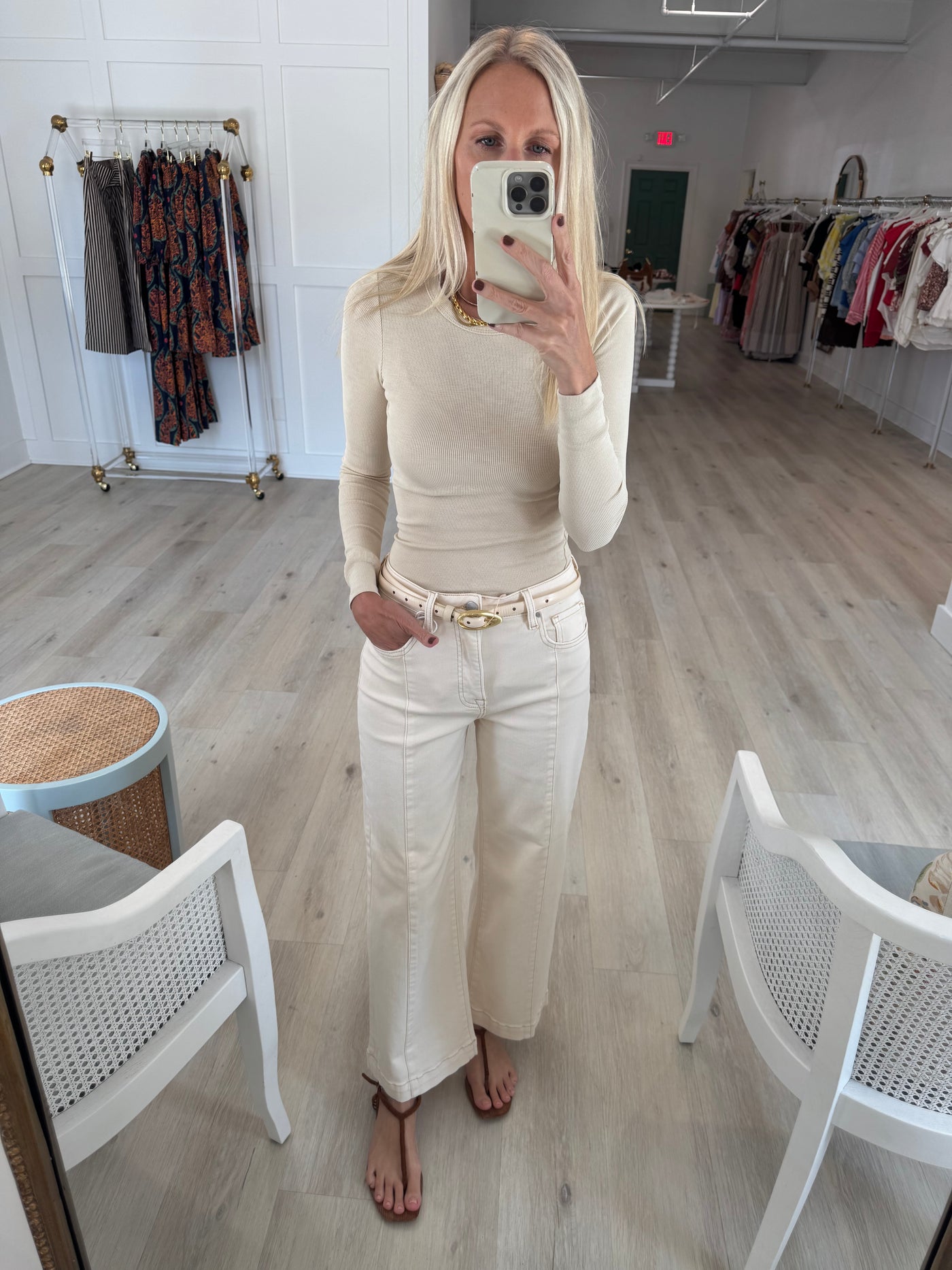Neutral Long Sleeve Fitted Top