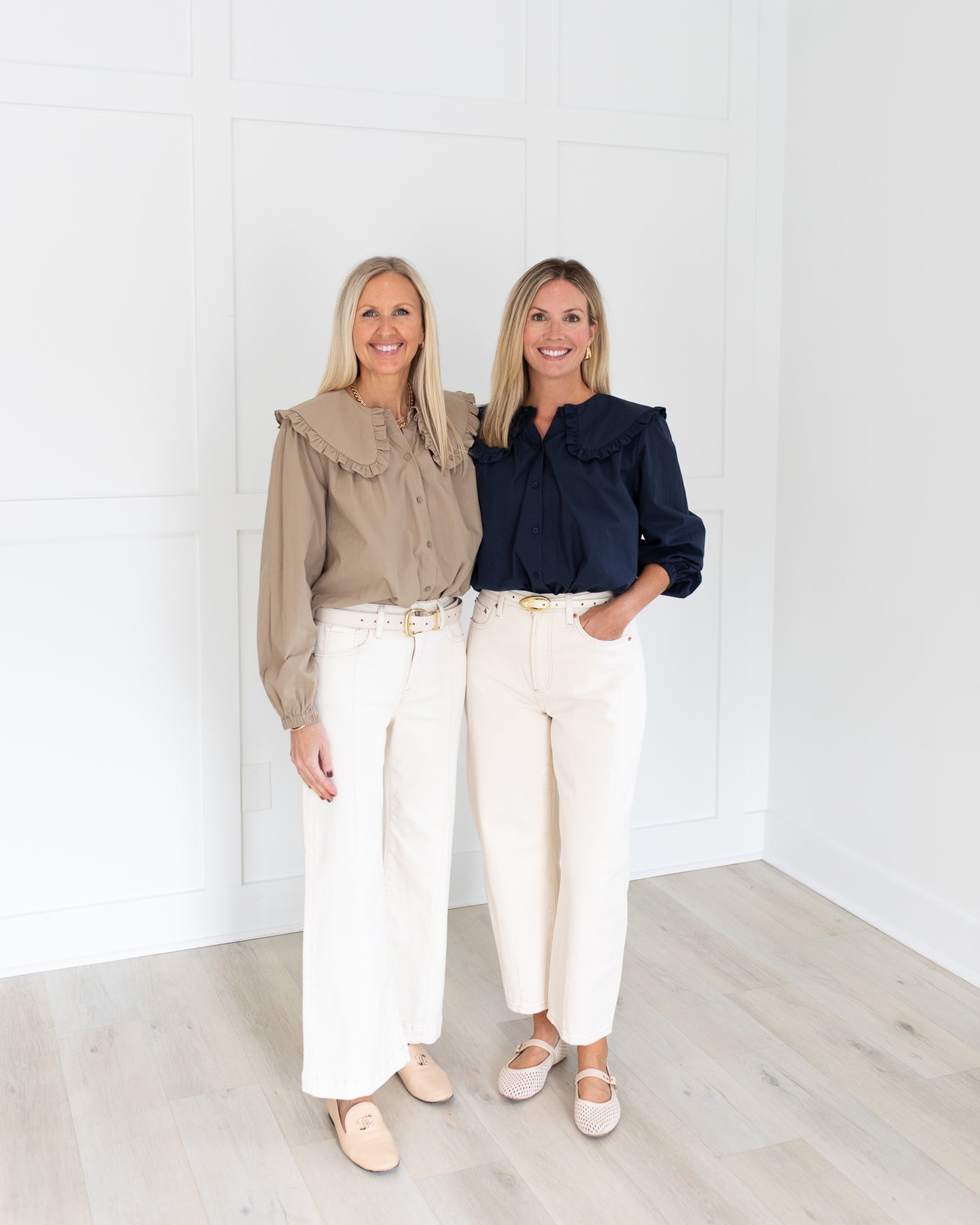 Tan Ruffle Collar Button Front Blouse