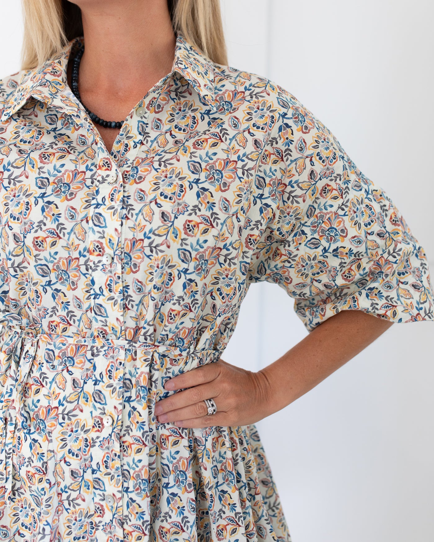 Cream Multi Floral Button Down Mini Dress