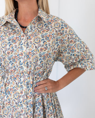 Cream Multi Floral Button Down Mini Dress