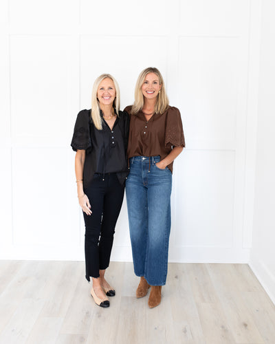 Black Eyelet Scallop Sleeve Top