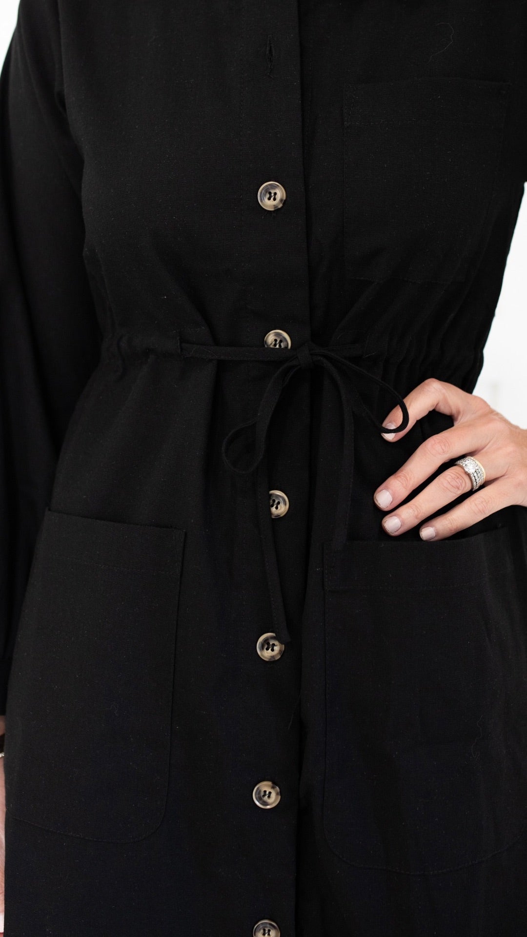 Long Sleeve Button Down Black Mini Dress