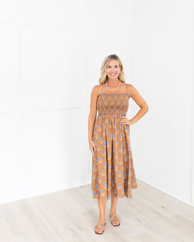 Smocked Dress in Maple Sprigs