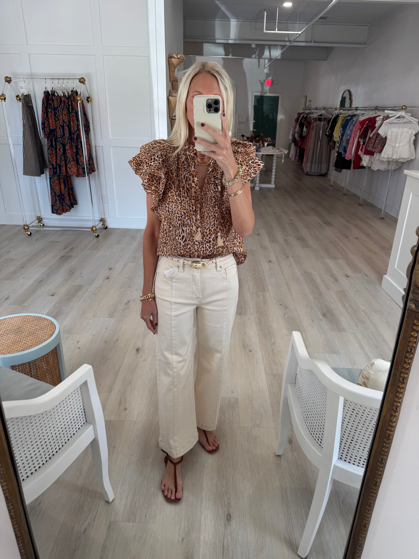 Leopard Flutter Sleeve Blouse