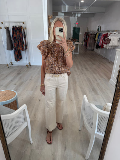 Leopard Flutter Sleeve Blouse