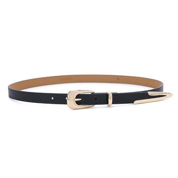 Black Leather Belt with Gold Detail