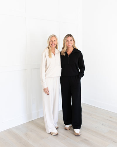 Black Lux Pullover Lounge Set with Wide Leg Pant