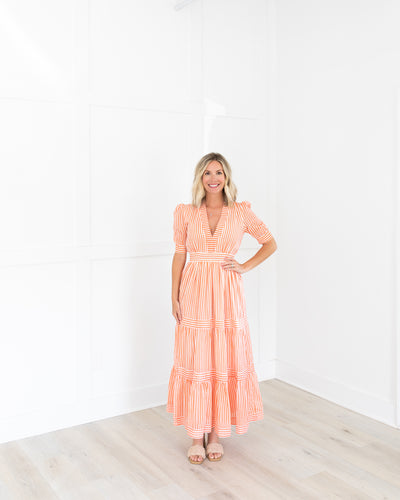 V-Neck Cuffed Maxi in Playa Coral by OLIPHANT