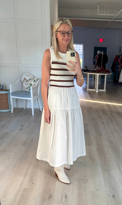 Sleeveless Brown Stripe Midi Dress