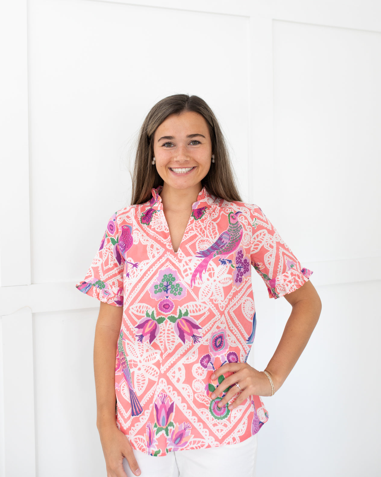 Pink and Lavender Bird Blouse