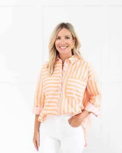 Light Pink and Peach Striped Button Up Top