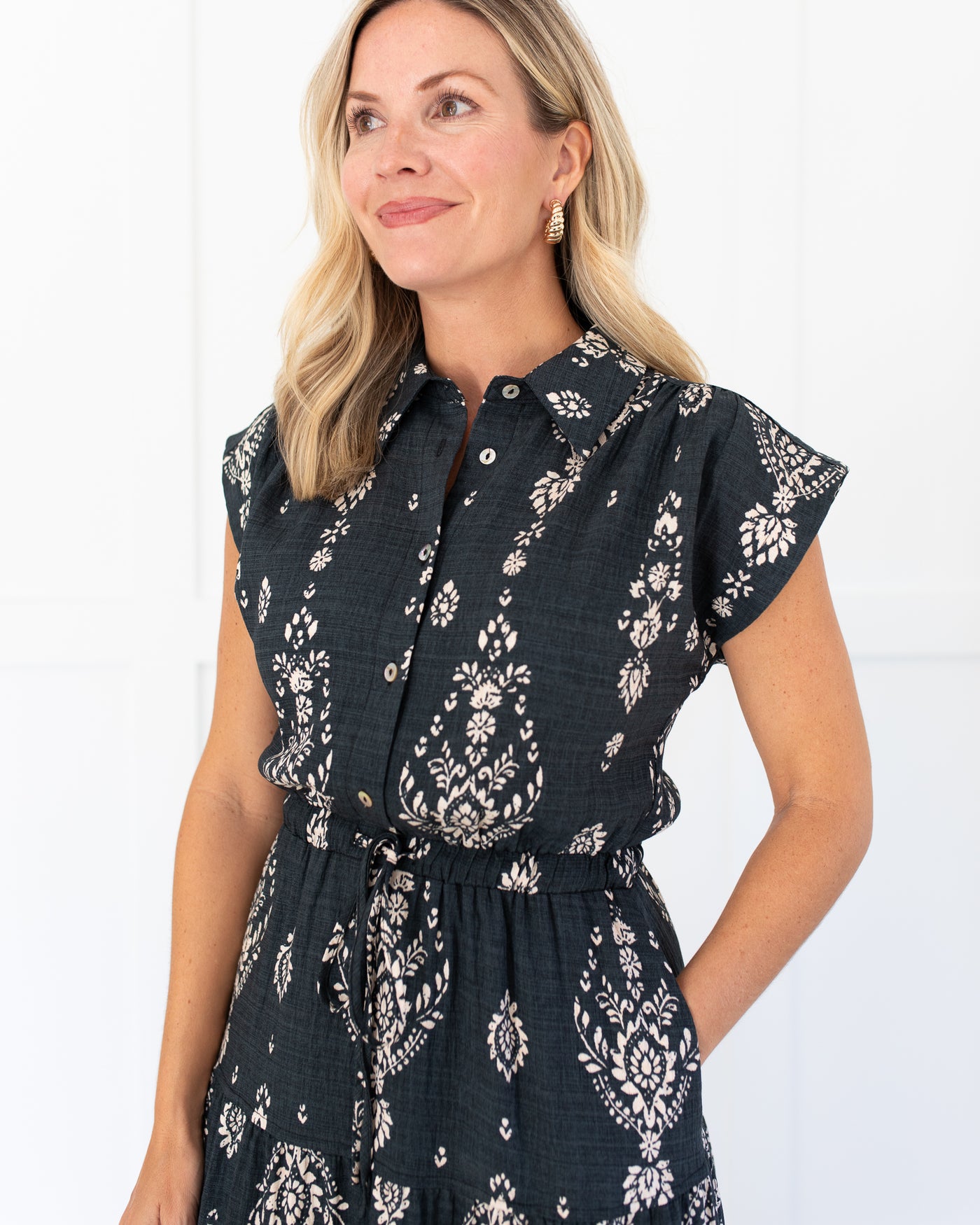 Charcoal Navy Bandana Print Maxi Dress