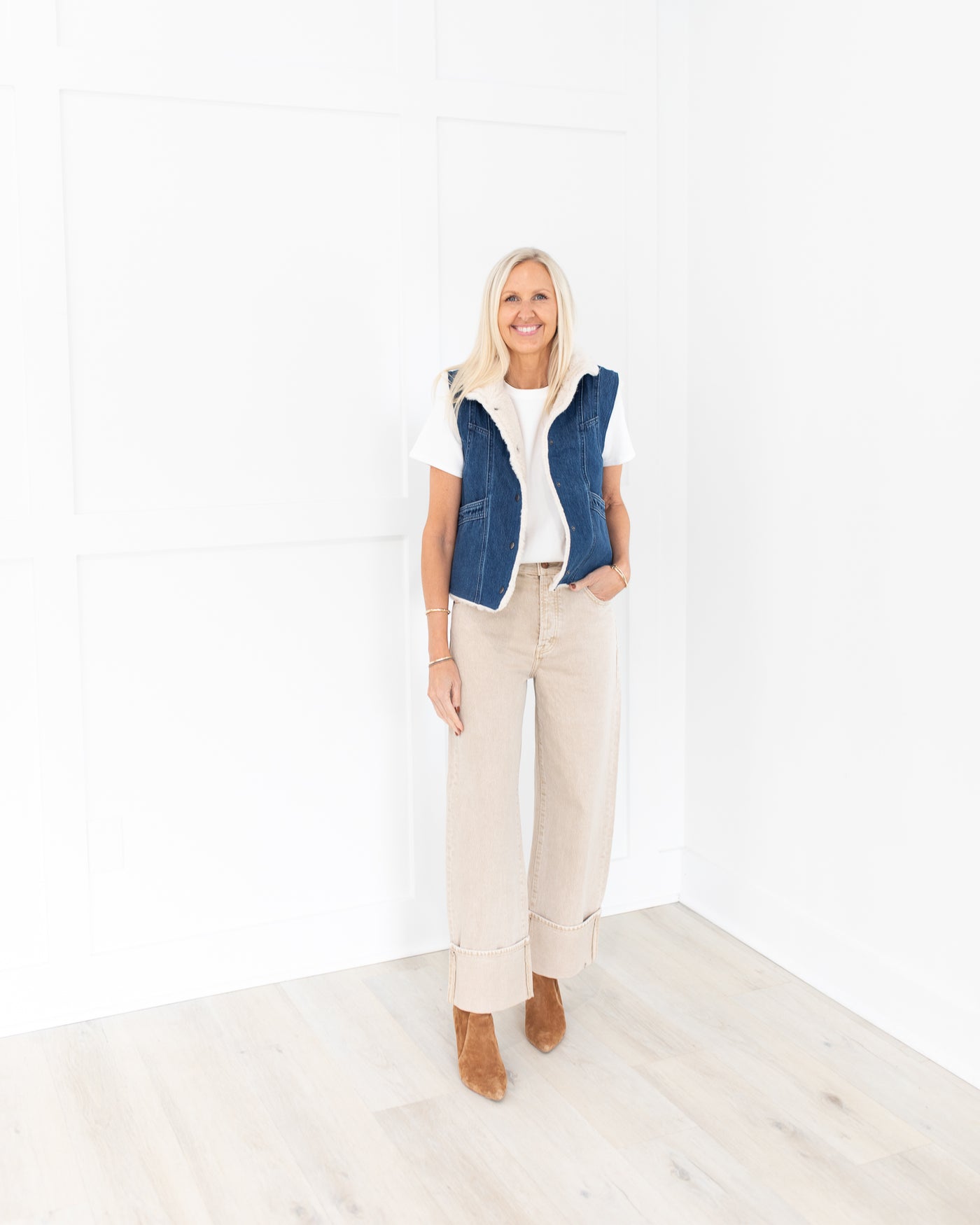 Blue Denim Vest with Sherpa Fleece Lining