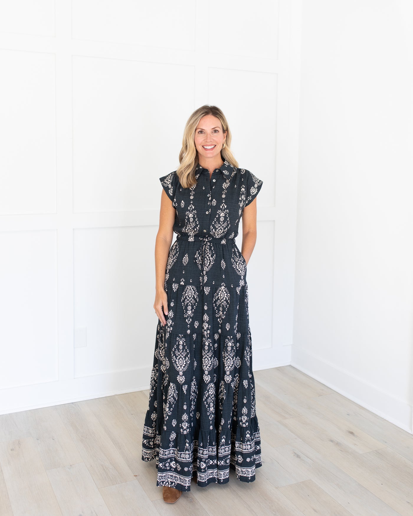Charcoal Navy Bandana Print Maxi Dress