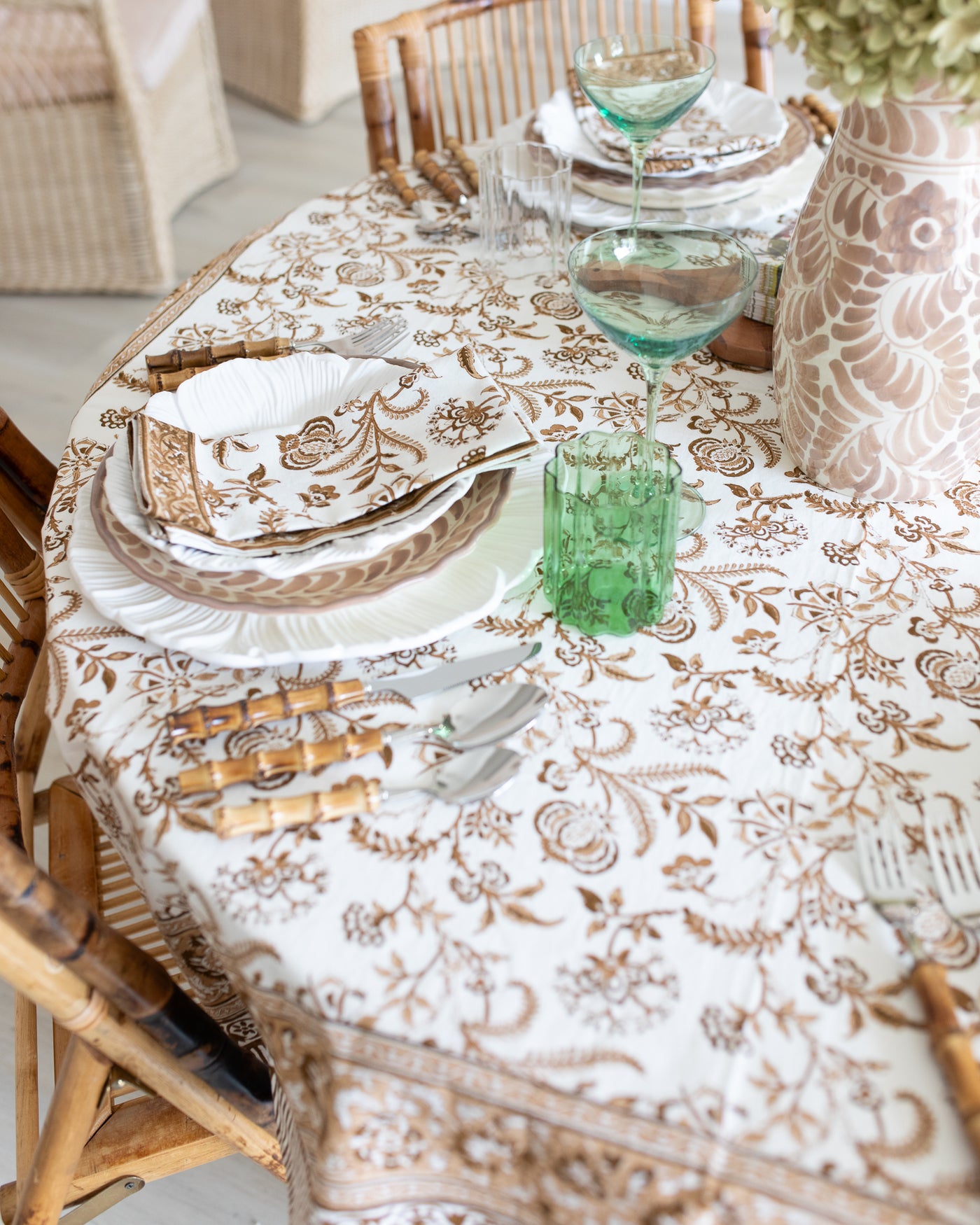 Brown and White Autumn Floral Tablecloth