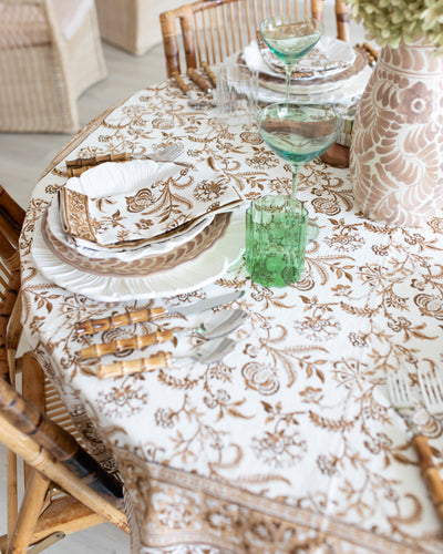 Brown and White Autumn Floral Tablecloth