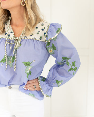 Periwinkle and Ivory Double Floral Blouse