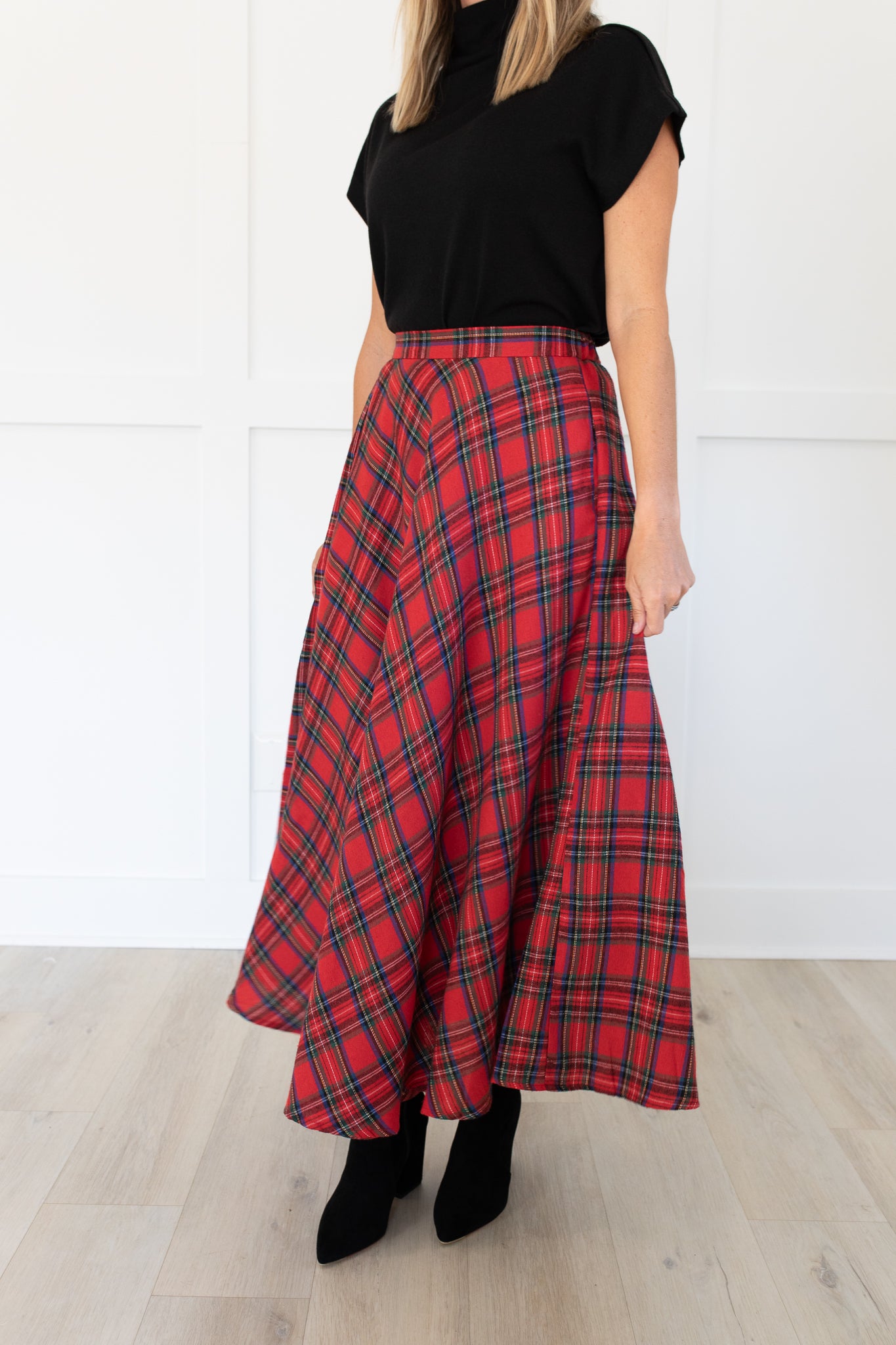 Red Plaid Maxi Skirt