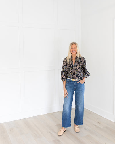 Dark Magnolia Black Floral Print Belle Blouse