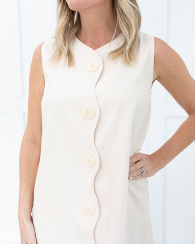 Neutral Ivory Button Sleeveless Dress