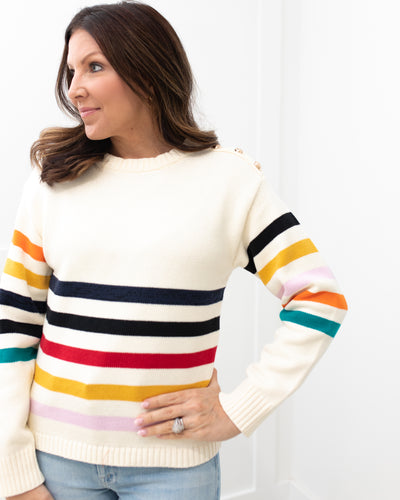 Ivory Multicolored Sweater with Buttons