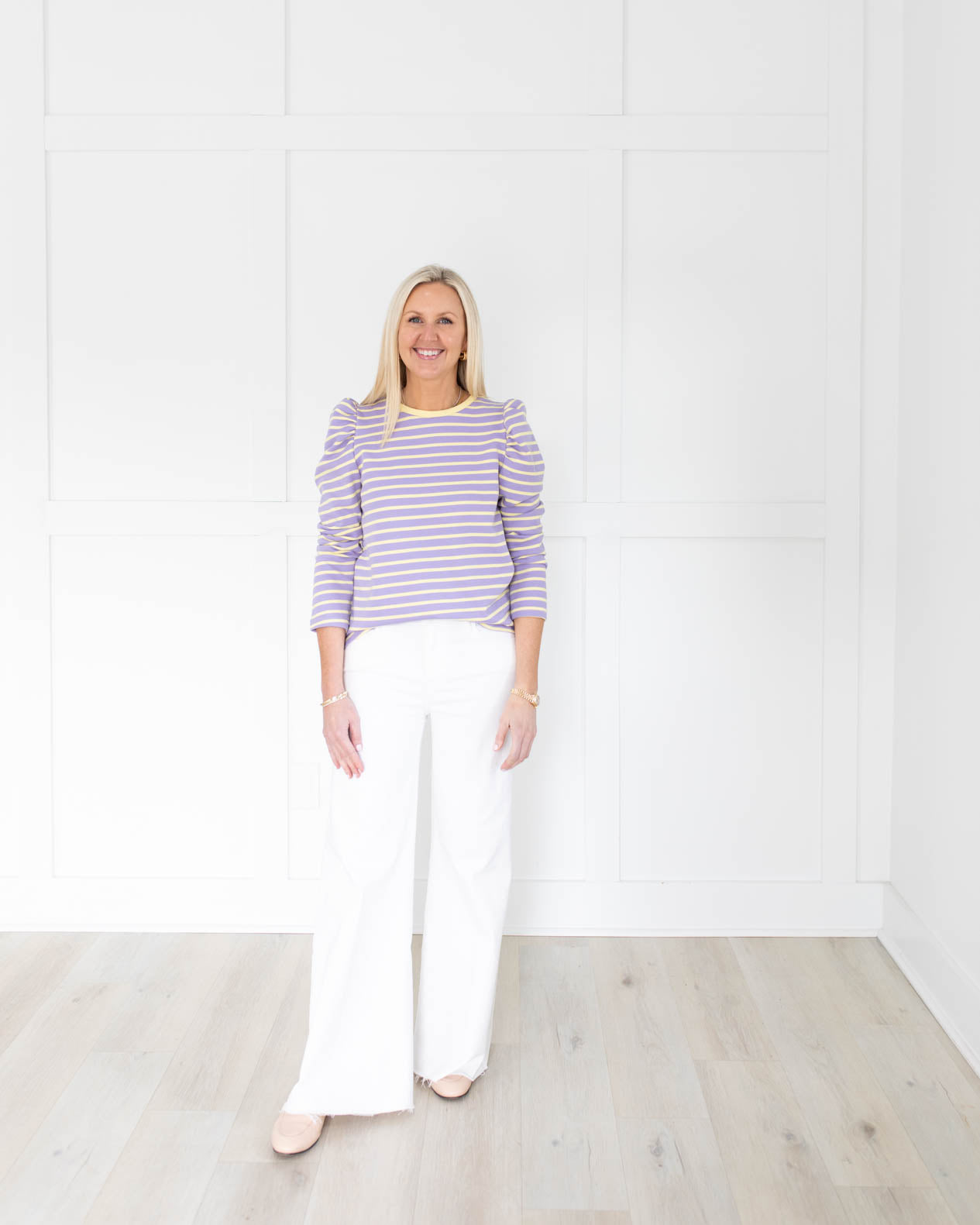 Lavender and Soft Yellow Striped French Terry Top