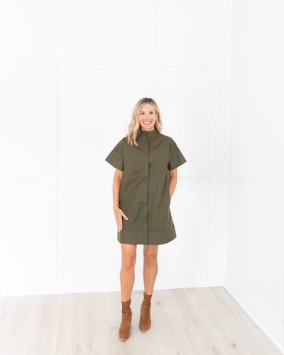 Olive Mock Neck Short Dress