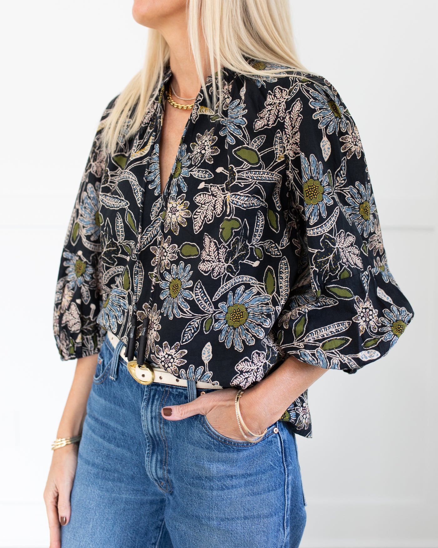 Dark Magnolia Black Floral Print Belle Blouse