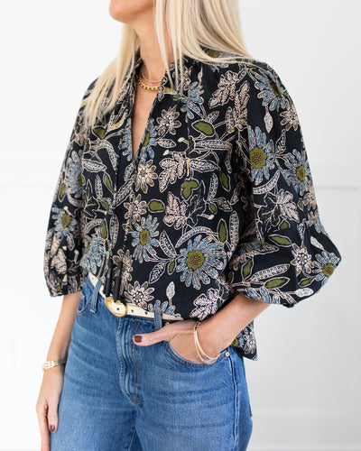 Dark Magnolia Black Floral Print Belle Blouse