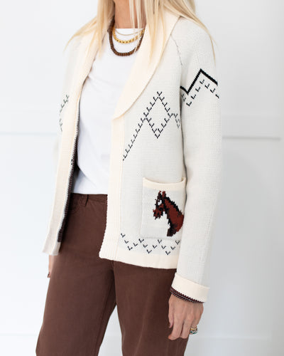 Cream Cardigan Sweater with Horses