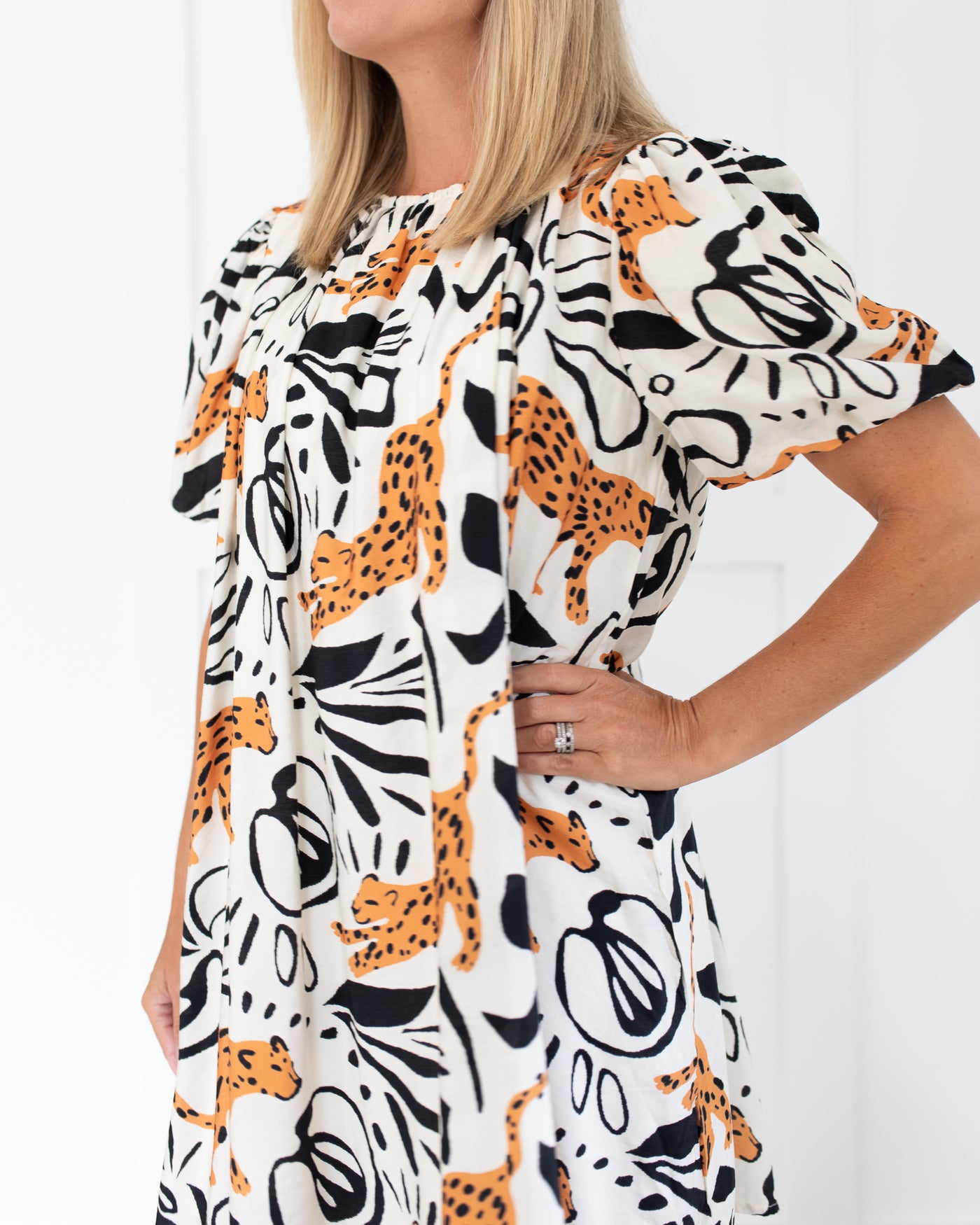 Leopard Print Round Neck Mini Dress