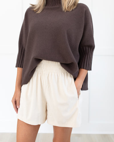 Winter White High Waisted Corduroy Shorts