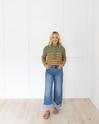 High Rise Crop Wide Cuffed Jeans