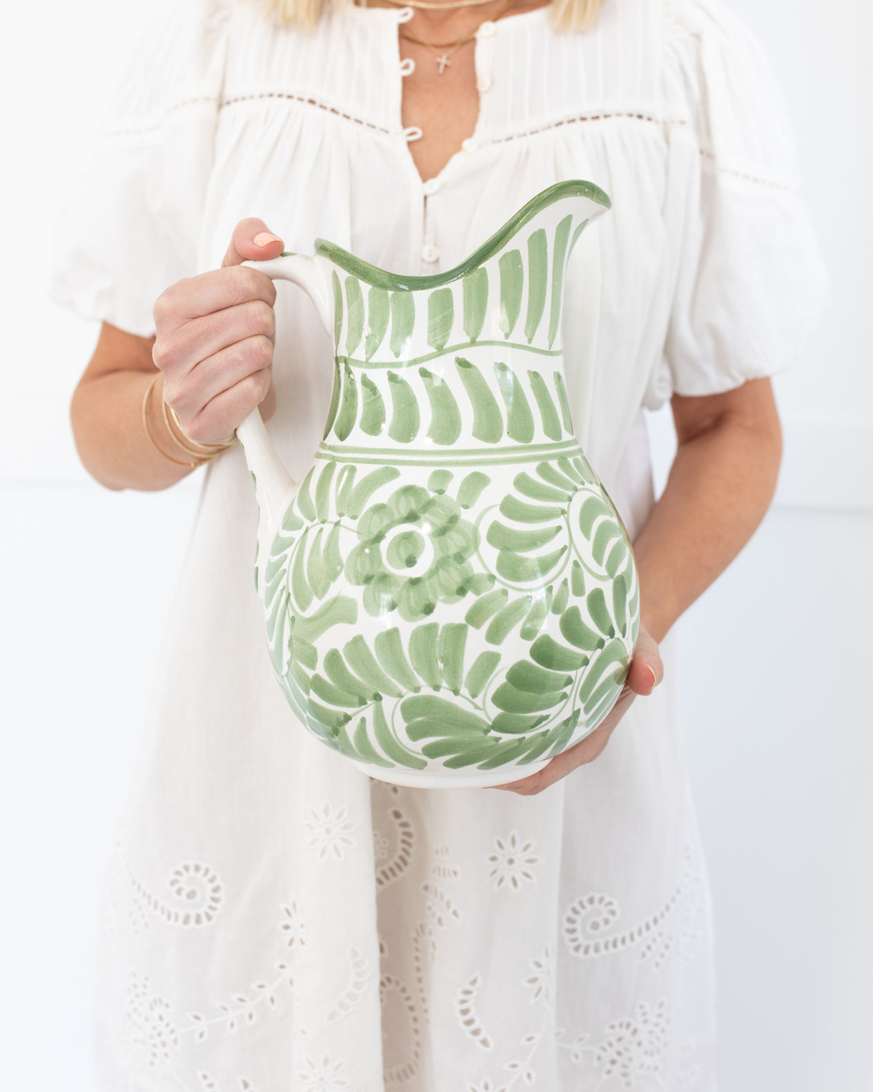 Green Hand Painted Pitcher