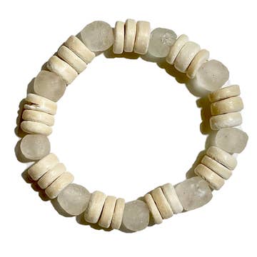 White Disc and Glass Bead Bracelet