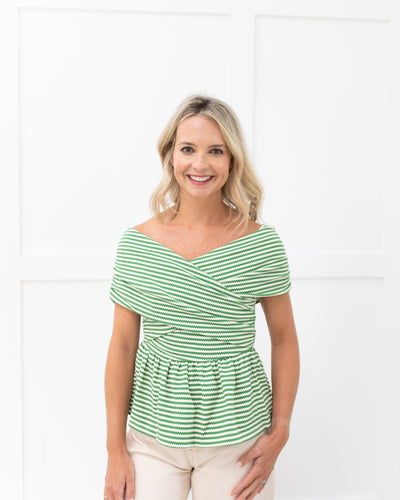 Green and White Stripe Off the Shoulder Top