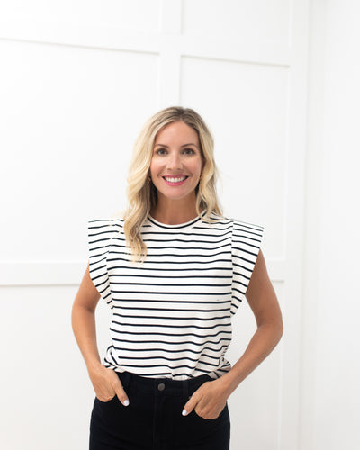 White/Black Stripe Sleeveless T-Shirt