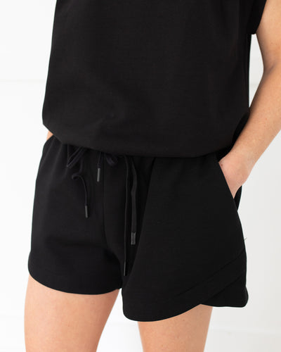 Black Sleeveless Sweatshirt and Shorts Set