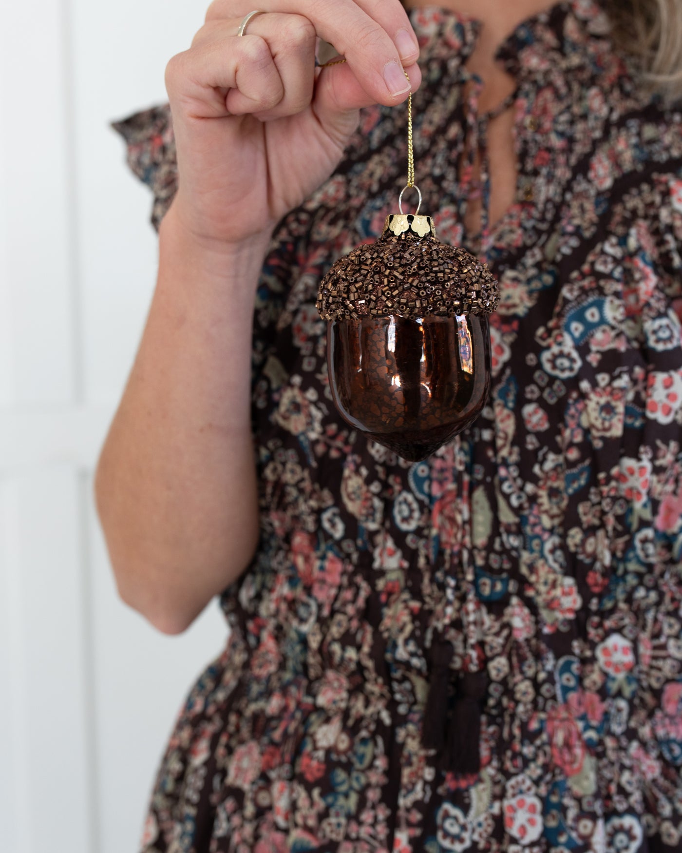 Brown Acorn Snow Beaded Ornament