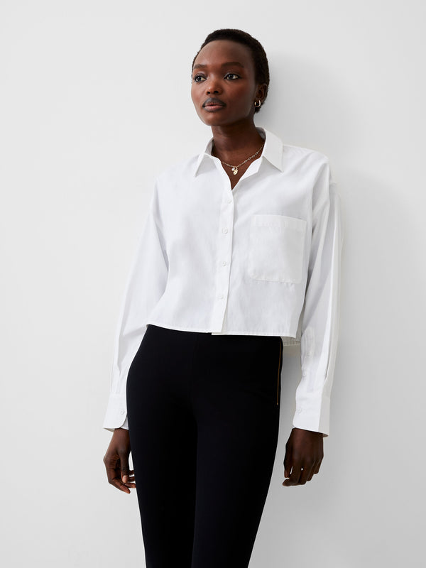 White Cropped Poplin Shirt and Shorts Set