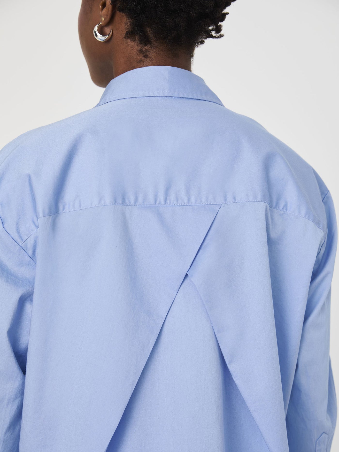 Blue Oversized Button Down Shirt with Overlap Back Pleat