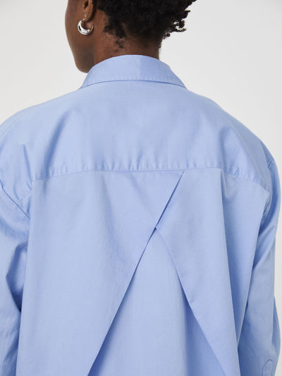 Blue Oversized Button Down Shirt with Overlap Back Pleat